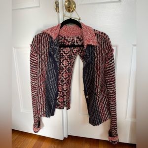 Free People Pink and Black Patterned Sweater